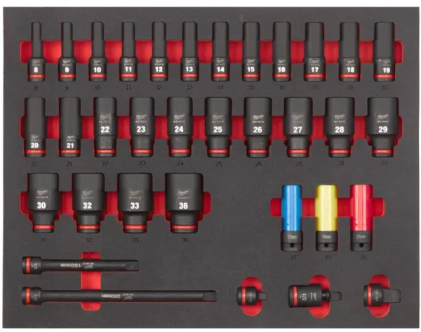 Milwaukee Schlagsteckschlüsselsatz im Schaum 1/2 Zoll 34-teilig